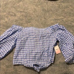 Blue and white gingham shirt